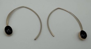 Sterling Pair of Drop Earrings With Black Oval Accents