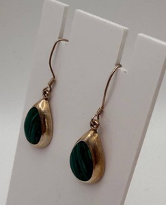 Sterling Green Banded Stone Teardrop Dangle Earrings