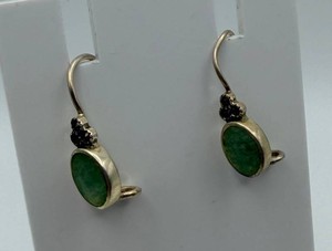 Sterling Green Stone Dangle Earrings With Dark Accent Stones