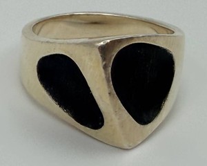 Mens Sterling Black Inlay Signet Ring Size 5