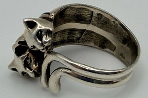 Sterling Cat Skull Motif Statement Ring Size 6