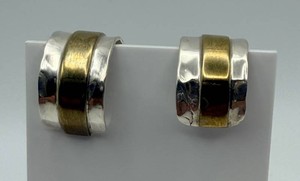 Two-Tone 925 Silver Hoop Clip-On Earrings