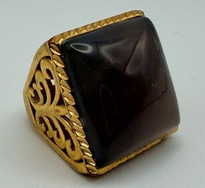 Bellezza Ornate Black Stone Cocktail Ring Size 4