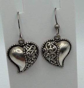 Sterling Silver Ornate Heart Dangle Earrings