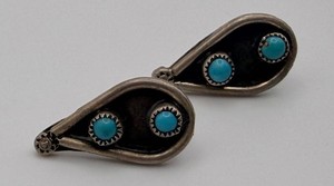 Sterling Southwestern-Style Teardrop Earrings With Blue Cabochons