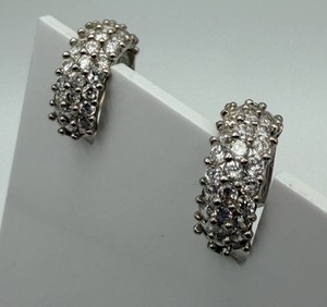 14K Clustered Clear-Stone Hinged Hoop Earrings
