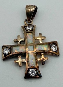 925 Sterling Silver Jerusalem Cross Pendant With Opal Inlay