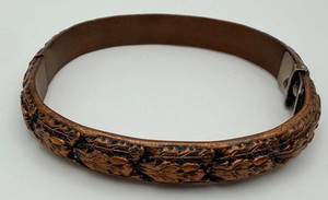 Carved Brown Floral Relief Bangle Bracelet