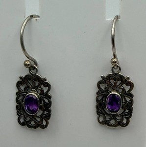 Sterling Ornate Purple Stone Dangle Earrings