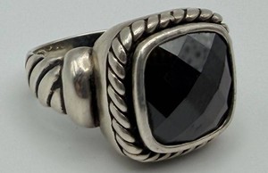Sterling Silver Faceted Black Stone Ring Size 7.5