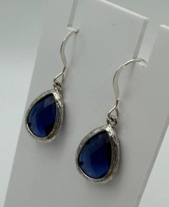 Sterling Pair of Blue Faceted Teardrop Dangle Earrings