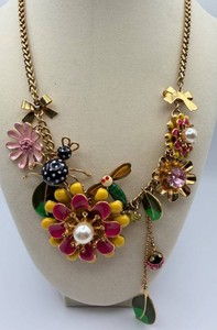 Betsey Johnson Colorful Floral Charm Statement Necklace