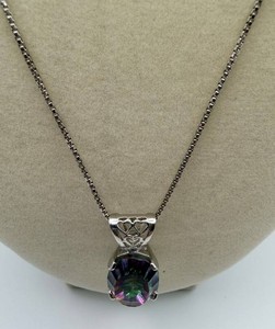 Sterling Multicolor Faceted Oval Pendant Necklace
