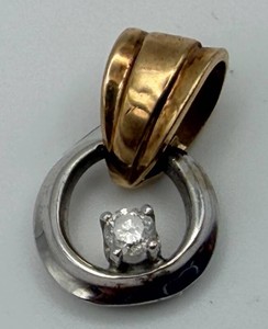 10K Two-Tone Gold Pendant With Clear Round Gemstone