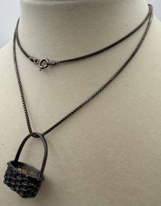 Sterling Necklace Pair - Box Chain & Basket Pendant
