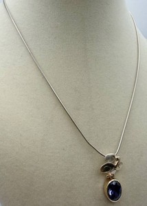 Sterling Pendant Necklace With Faceted Blue Stone