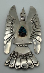 Sterling Bird Brooch With Turquoise-Color Cabochon