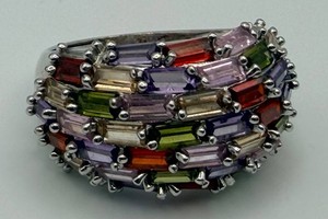 Multicolor Baguette-Style Stone Statement Ring Size 7