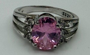 Sterling Silver Pink Stone Ring Size 6