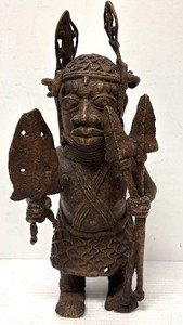 Large Heavy Benin Bronze Warrior Sculpture