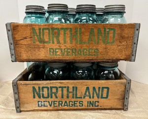 Large Lot of Antique Blue Glass Canning Jars w2 Vintage soda Crates