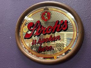 Vintage STROHS Beer Bar Mirror Sign