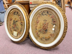 Excellent condition Pair of Original 1860s Oval Needlepoint Artworks
