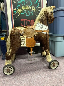 Original Antique Early 1900s Ride-On Horse Pull Toy #2