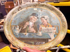 Antique Early 1900s Tin Litho Advertising Tray - Minneapolis St Paul Newspaper Graphics