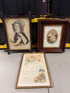 Antique Framed Art &amp Photograph &amp 1870s Marriage Certificate