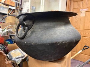 LARGE Early Antique Hammered Copper &amp Iron Cauldron #2
