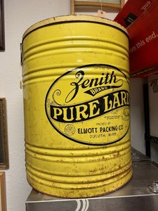 Large Antique ZENITH Brand Advertising Lard Tin wLid