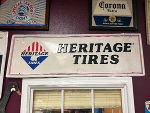 Vintage Embossed Metage HERITAGE TIRES Advertising Sign