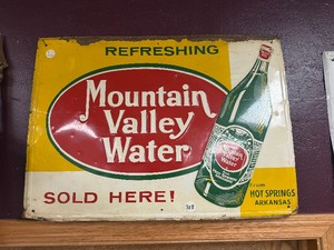 Great Looking Vintage 1950s MOUNTAIN VALLEY WATER Embossed Tin Sign