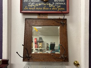 Antique Oak Diamond Shaped Hall Mirror w Hat or Coat Racks