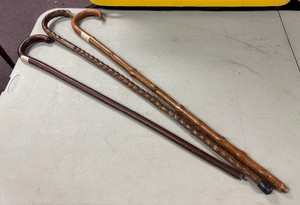 Lot of 3 Antique Carved Folk Art Wood etc Canes  Walking Sticks