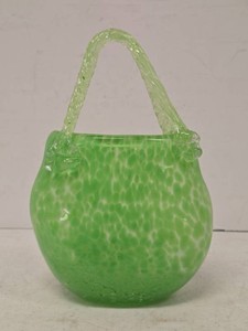 Handmade Green Art Glass Basket