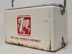 Vintage 1950s 7UP Embossed Metal Advertising cooler