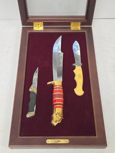 Excellent Solingen German Complete Set of 3 Franklin Mint Hunting Knives wCase