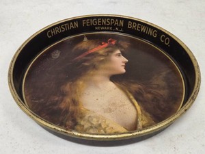 Original Antique Pre-Prohibition Tin Litho Advertising Beer Tray - Christian Feigenspan Brewing