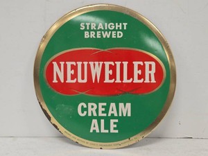 Vintage NEUWEILER Cream Ale Round Tin Advertising Beer Sign