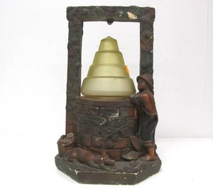 Very Cool Original 1930s Industrial Art Supply Co. Wishing Well Lamp wOriginal Period Behive Glass Shade