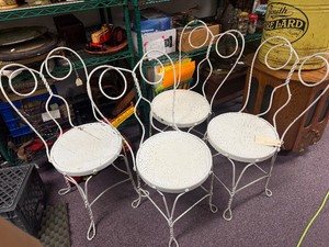 Set of 4 Matching Antique Wrought Iron Ice Cream Parlor Chairs
