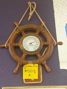 Nice Vintage CANADIAN CLUB Whiskey Ships Wheel Advertising Thermometer Sign