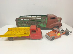 3 Vintage Truck Toys - Including Large 1940s Pressed Steel Farm Truck