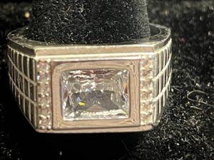 Sterling Silver Moissanite Ring Geometric Rectangular Setting