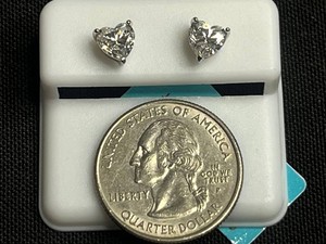 Sterling Silver Moissanite Heart Stud Earrings 1.60 CTW - $599 Retail Tag