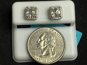 Square Moissanite Stud Earrings - Sterling Silver 2.69 CTW VVS D Color - $799 Retail Tag