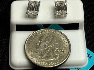 Rectangle Moissanite Stud Earrings - Sterling Silver 4.00 CTW D Color - $599 Retail Tag