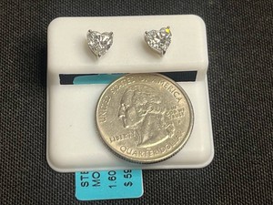 Moissanite Stud Earrings - Sterling Silver 1.60 CTW Heart Shape - $599 Retail Tag